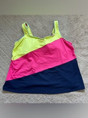 NWT Lands' End Tricolor Tankini Top Summer Beach Vacation Coastal Preppy Sz 22W
